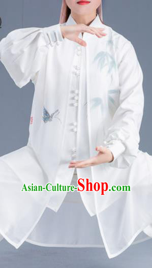 Asian Chinese Traditional Martial Arts Ink Painting Bamboo Butterfly Costume Tai Ji Kung Fu Training Uniform for Women