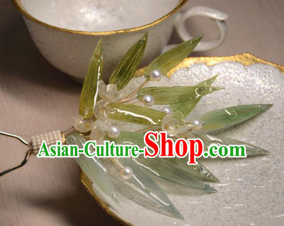 Traditional Chinese Hanfu Hair Accessories Ancient Princess Green Bamboo Leaf Hairpins for Women