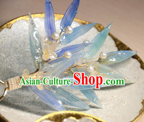 Traditional Chinese Hanfu Hair Accessories Ancient Princess Blue Bamboo Leaf Hairpins for Women