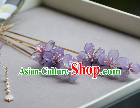 Traditional Chinese Hanfu Hair Accessories Ancient Princess Purple Sakura Hairpins for Women