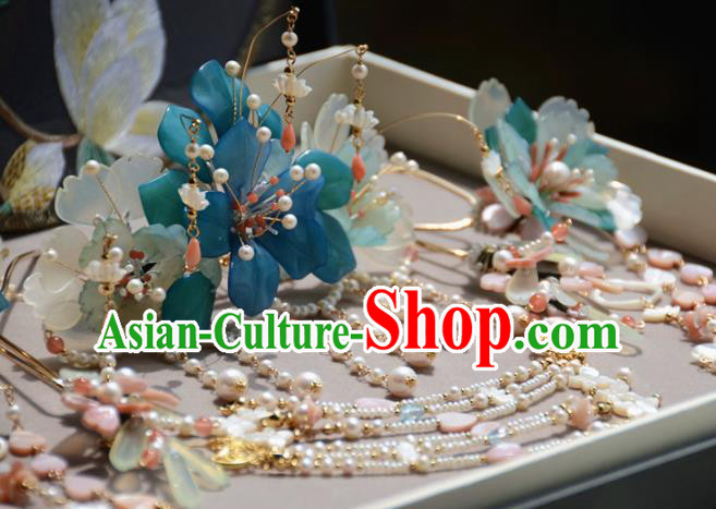 Traditional Chinese Hanfu Hair Accessories Ancient Princess Pearls Tassel Phoenix Coronet Hairpins for Women