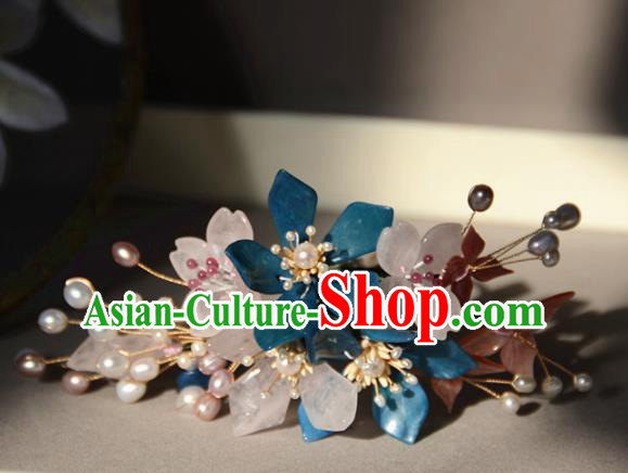 Traditional Chinese Hanfu Blue Peach Blossom Hair Clip Hair Accessories Ancient Princess Hairpins for Women