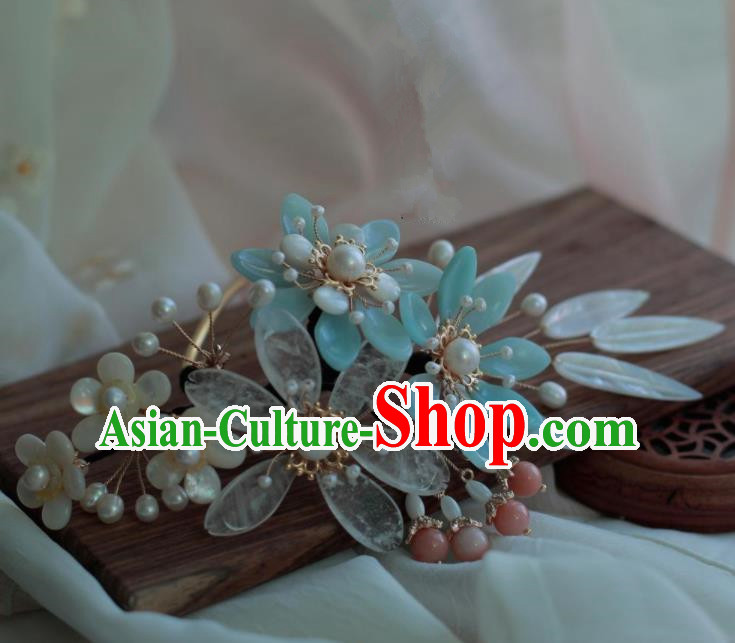 Traditional Chinese Hanfu Blue Plum Blossom Hair Comb Hair Accessories Ancient Princess Hairpins for Women