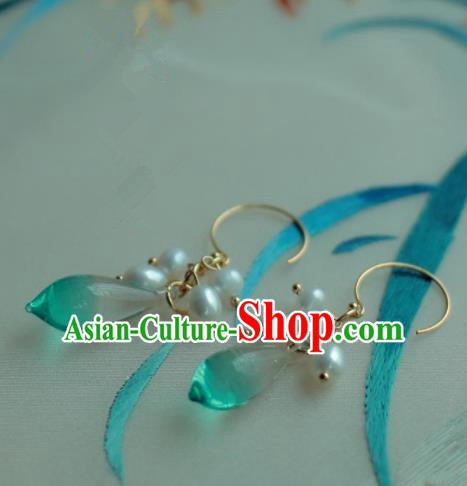 Traditional Chinese Hanfu Accessories Ancient Princess Coloured Glaze Pearl Earrings for Women