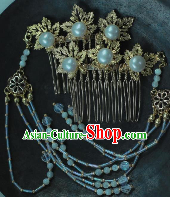 Traditional Chinese Hanfu Maple Leaf Tassel Hair Comb Hair Accessories Ancient Princess Hairpins for Women
