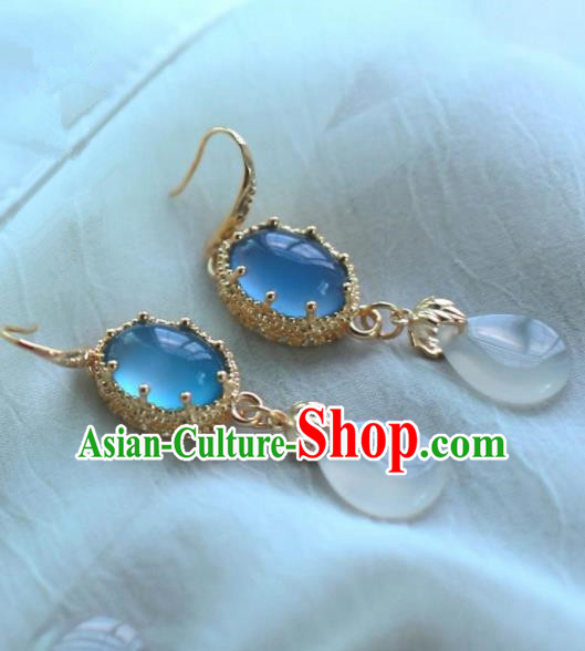 Traditional Chinese Hanfu Accessories Ancient Princess Blue Agate Earrings for Women