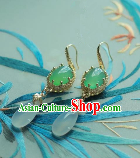 Traditional Chinese Hanfu Accessories Ancient Princess Green Agate Earrings for Women