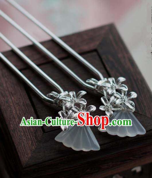 Traditional Chinese Hanfu Jade Fan Hair Clip Hair Accessories Ancient Princess Tassel Hairpins for Women