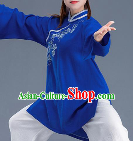 Asian Chinese Traditional Martial Arts Costume Tai Ji Kung Fu Training Blue Uniform for Women