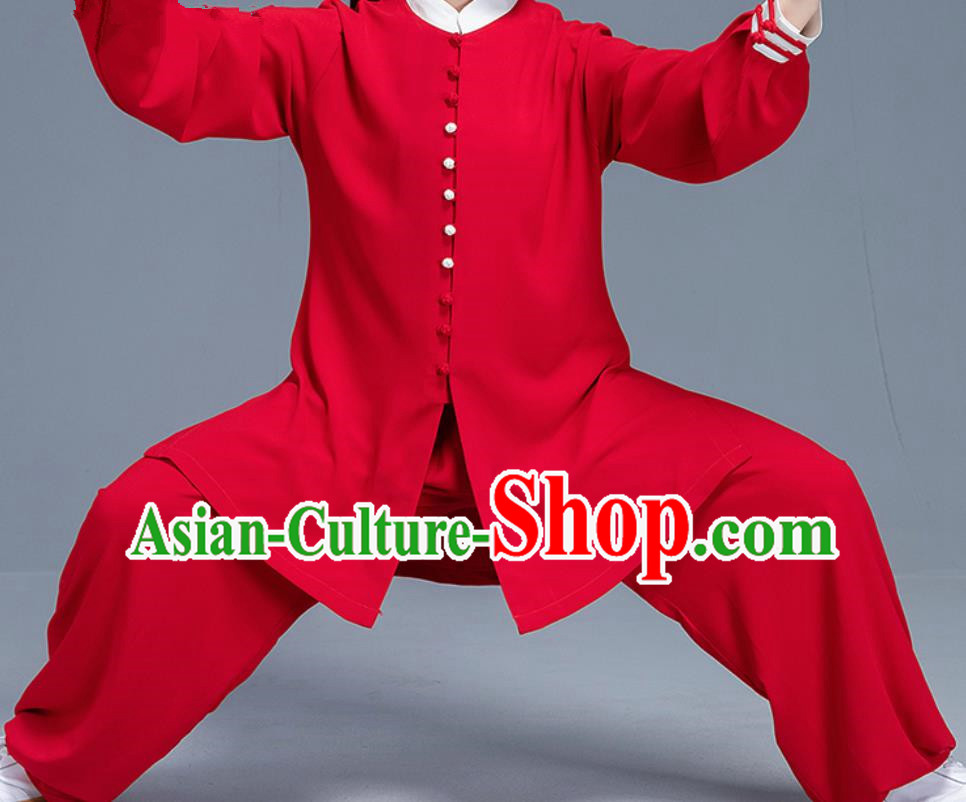 Asian Chinese Traditional Martial Arts Costume Tai Ji Kung Fu Training Red Uniform for Women