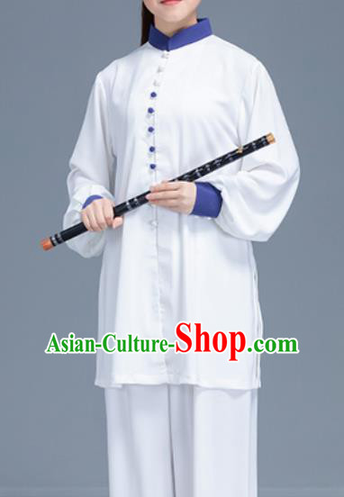 Asian Chinese Traditional Martial Arts Costume Tai Ji Kung Fu Training White Uniform for Women