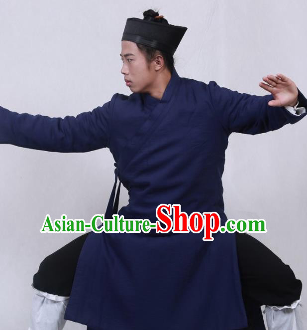 Asian Chinese Traditional Martial Arts Kung Fu Costume Tai Ji Taoist Priest Navy Robe for Men