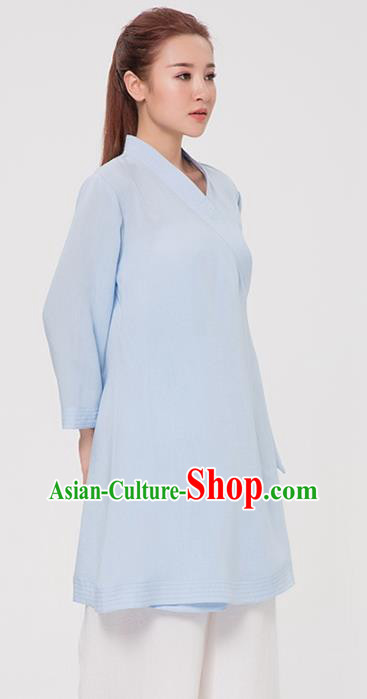 Asian Chinese Martial Arts Traditional Kung Fu Costume Tai Ji Training Blue Robe for Women