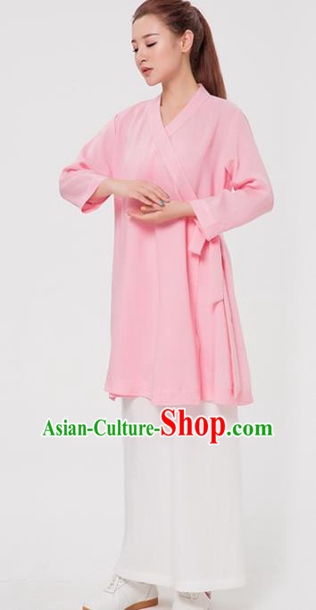 Asian Chinese Martial Arts Traditional Kung Fu Costume Tai Ji Training Pink Robe for Women