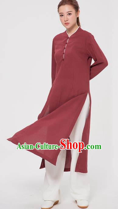 Asian Chinese Martial Arts Traditional Kung Fu Costume Tai Ji Training Rust Red Coat for Women