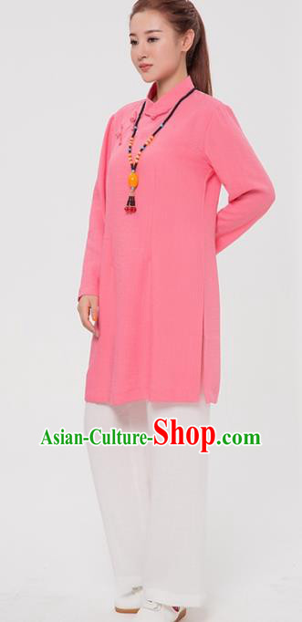 Asian Chinese Martial Arts Traditional Kung Fu Costume Tai Ji Training Pink Blouse for Women