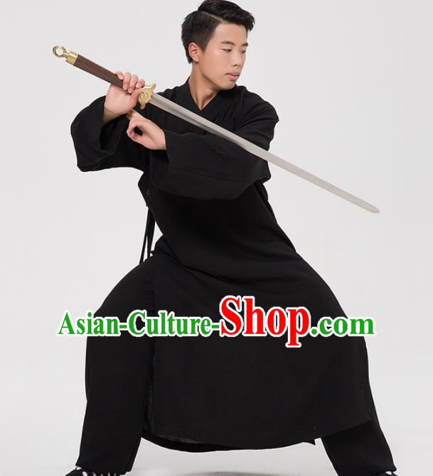 Asian Chinese Traditional Martial Arts Kung Fu Costume Tang Suit Tai Ji Black Robe for Men