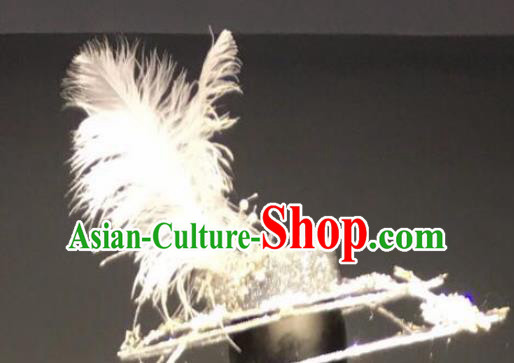 Top Grade Halloween Stage Performance Hair Accessories Brazilian Carnival White Feather Top Hat for Women