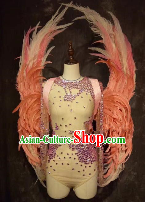 Top Grade Halloween Stage Performance Props Brazilian Carnival Pink Ostrich Feather Wings for Women