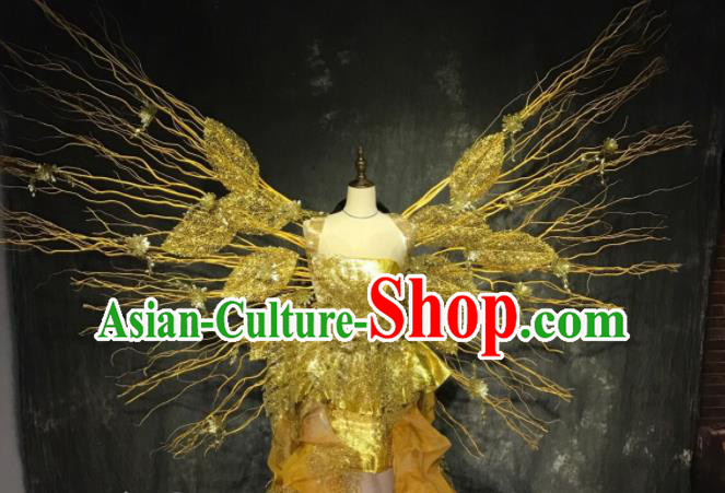 Top Grade Halloween Stage Show Golden Leaf Wings Dress Brazilian Carnival Modern Fancywork Costume for Women