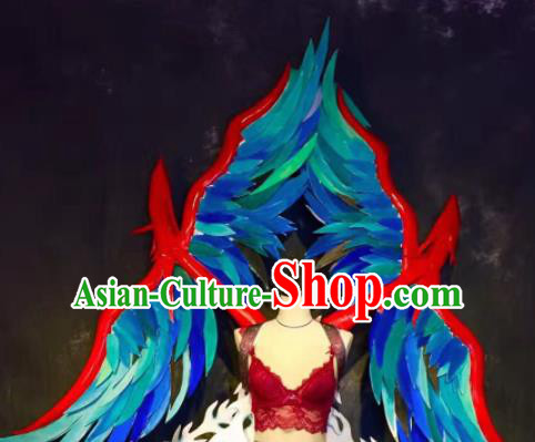 Top Grade Halloween Stage Performance Props Brazilian Carnival Blue Feather Birds Wings for Women