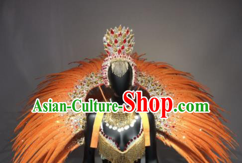 Top Grade Halloween Stage Performance Props Brazilian Carnival Orange Feather Wings and Headwear for Women