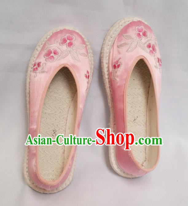 Chinese Ancient Princess Shoes Traditional Embroidered Pink Satin Shoes Hanfu Shoes for Women