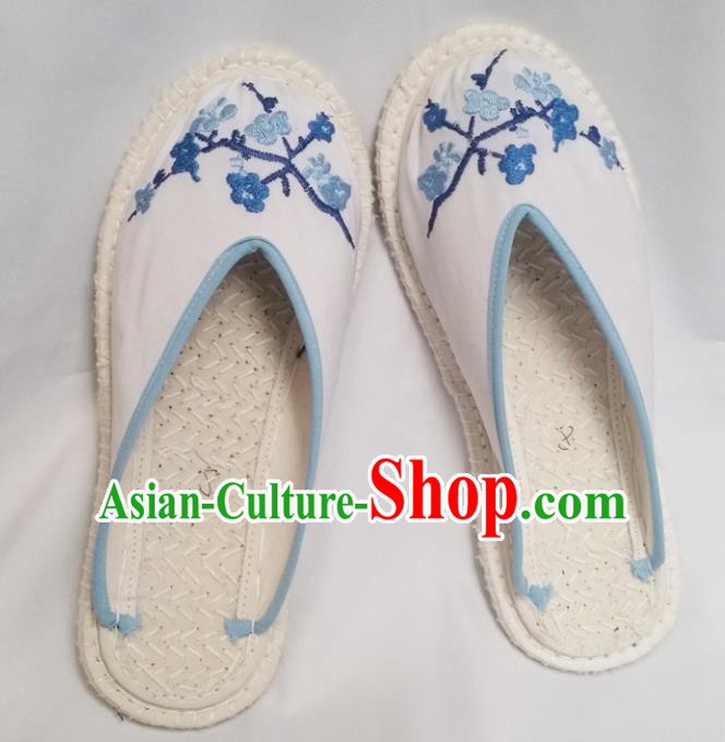 Chinese Ancient Princess White Slippers Traditional Embroidered Shoes Hanfu Shoes for Women