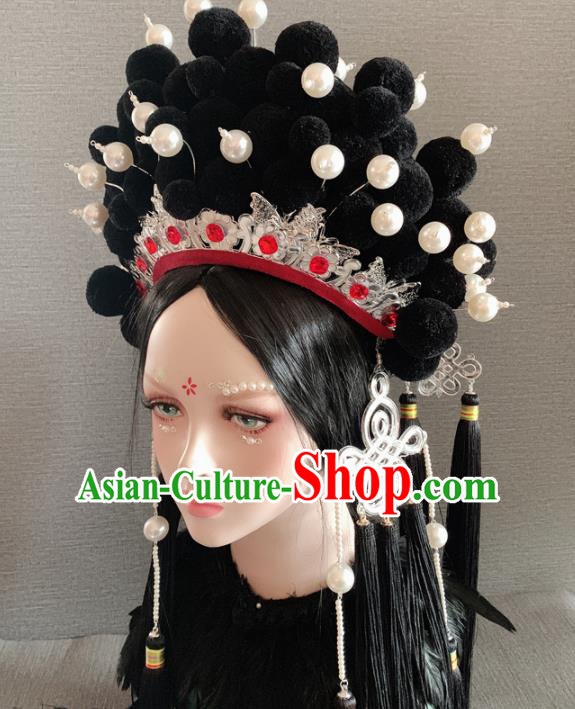 Chinese Handmade Queen Black Hat Hair Accessories Halloween Modern Fancywork Headwear for Women