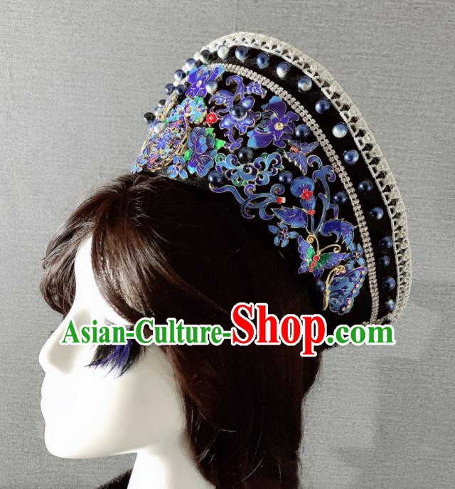 Chinese Handmade Blueing Hair Accessories Ancient Palace Queen Hat Phoenix Coronet Headwear for Women