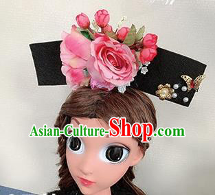 Chinese Handmade Qing Dynasty Pink Peony Hair Accessories Ancient Palace Princess Hair Clasp for Women