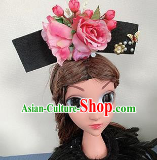 Chinese Handmade Qing Dynasty Pink Peony Hair Accessories Ancient Palace Princess Hair Clasp for Women