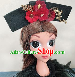 Traditional Chinese Qing Dynasty Princess Red Flowers Hair Accessories Handmade Ancient Hair Clasp for Women