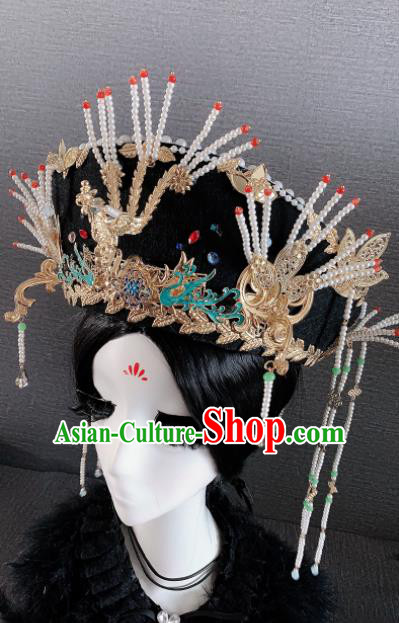 Traditional Chinese Ancient Palace Queen Phoenix Coronet Headwear Qing Dynasty Manchu Hair Accessories for Women