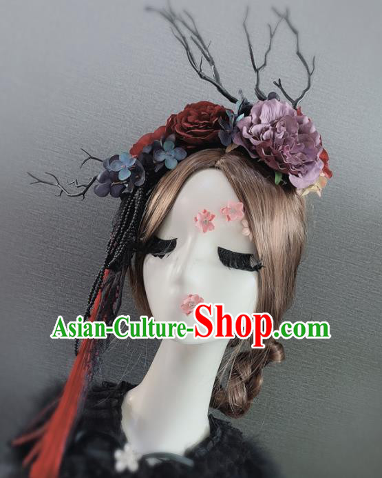 Top Grade Halloween Purple Peony Branch Hair Accessories Brazilian Carnival Headwear for Women