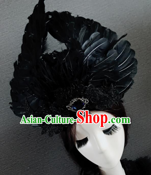 Top Grade Halloween Gothic Black Feather Hair Accessories Brazilian Carnival Headwear for Women