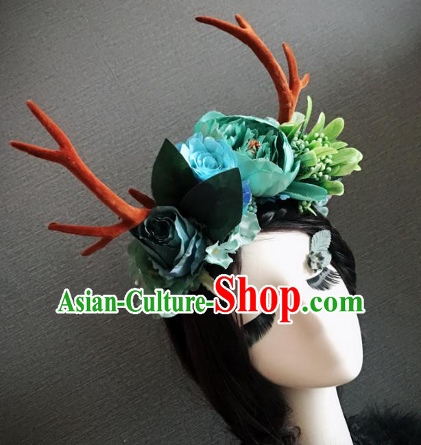 Top Grade Halloween Gothic Green Peony Branch Hair Accessories Brazilian Carnival Headwear for Women