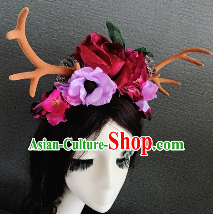 Top Grade Halloween Gothic Red Peony Branch Hair Accessories Brazilian Carnival Headwear for Women