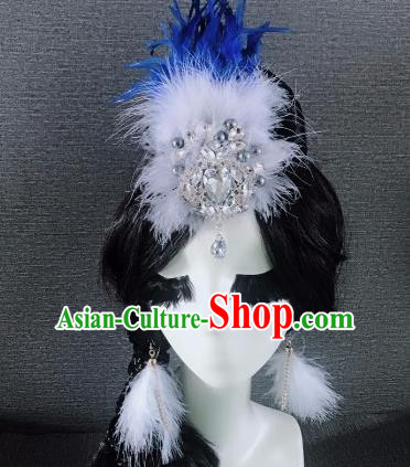 Top Grade Stage Performance Blue Feather Hair Accessories Brazilian Carnival Halloween Headwear for Women