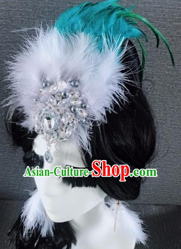 Top Grade Stage Performance Green Feather Hair Accessories Brazilian Carnival Halloween Headwear for Women