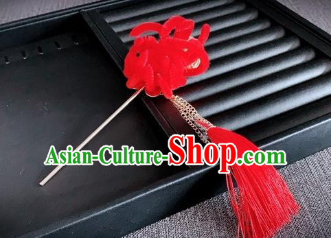 Traditional Chinese Ancient Qing Dynasty Palace Queen Red Velvet Chrysanthemum Hairpins Headwear Hair Accessories for Women