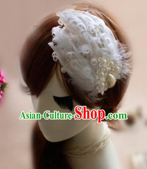 Top Grade Stage Performance White Feather Hair Accessories Bride Hair Stick Headwear for Women