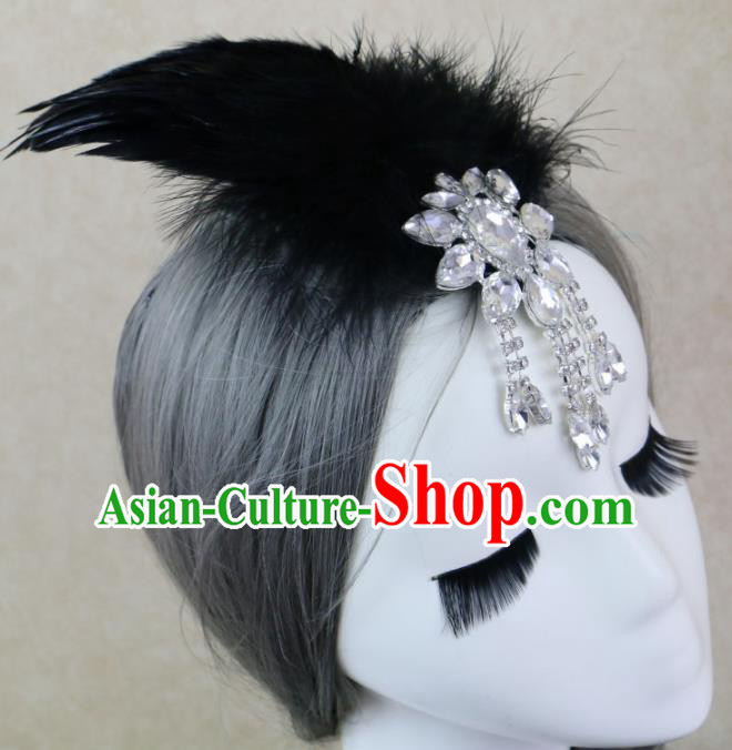 Top Grade Stage Performance Black Feather Hair Accessories Gothic Halloween Hair Stick Headwear for Women