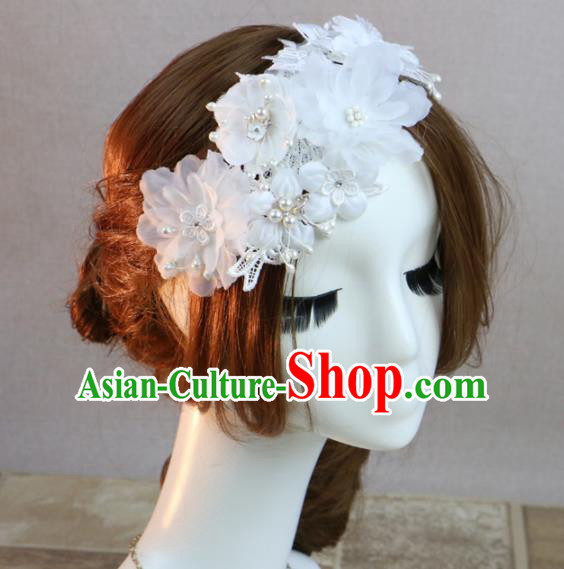 Top Grade Princess White Flowers Hair Accessories Bride Stage Performance Hair Stick Headwear for Women