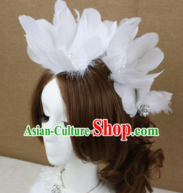 Top Grade Princess White Feather Hair Accessories Bride Hair Stick Headwear for Women