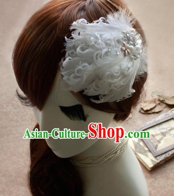 Top Grade Princess White Feather Crystal Hair Accessories Bride Hair Stick Headwear for Women