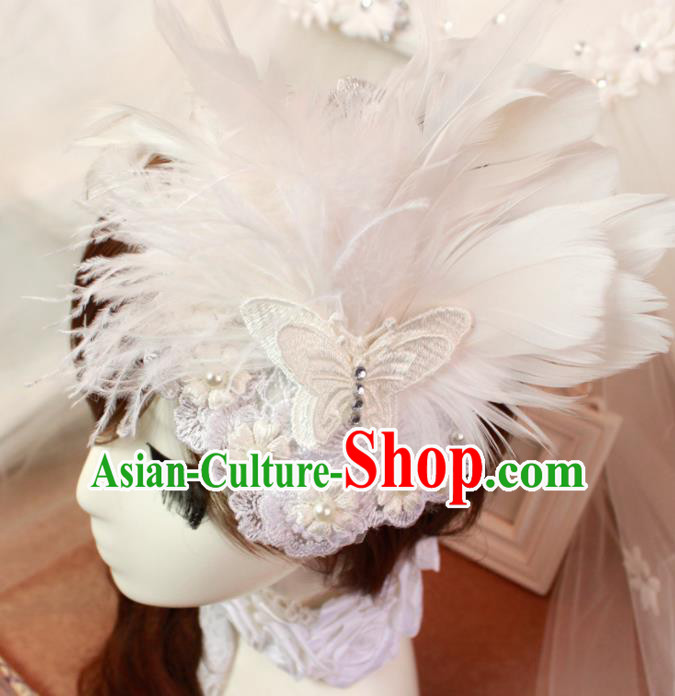 Top Grade Princess White Feather Butterfly Hair Accessories Bride Hair Stick Headwear for Women