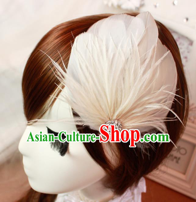 Top Grade Bride White Feather Hair Stick Headwear Princess Hair Accessories for Women