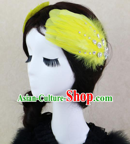 Top Grade Bride Yellow Feather Angel Hair Claws Headwear Princess Hair Accessories for Women