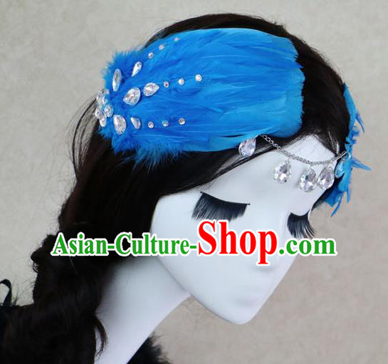 Top Grade Bride Blue Feather Angel Hair Claws Headwear Princess Hair Accessories for Women